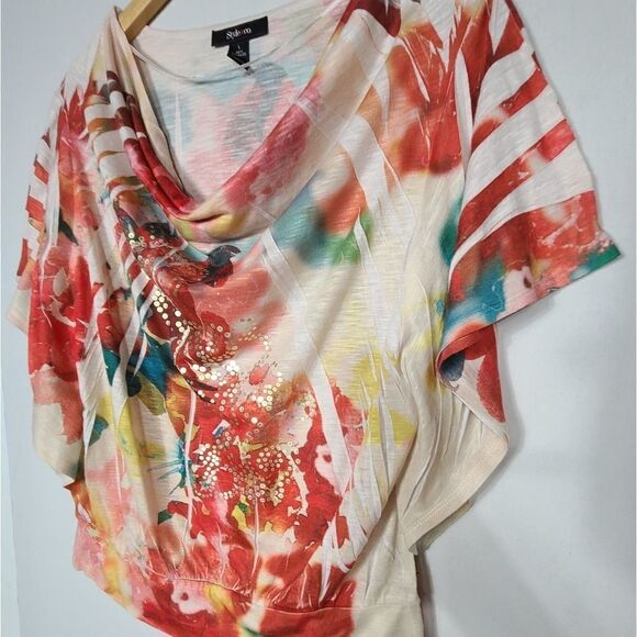 Style & Co Multi Color Scoop Neck Blouson Top - Picture 6 of 11